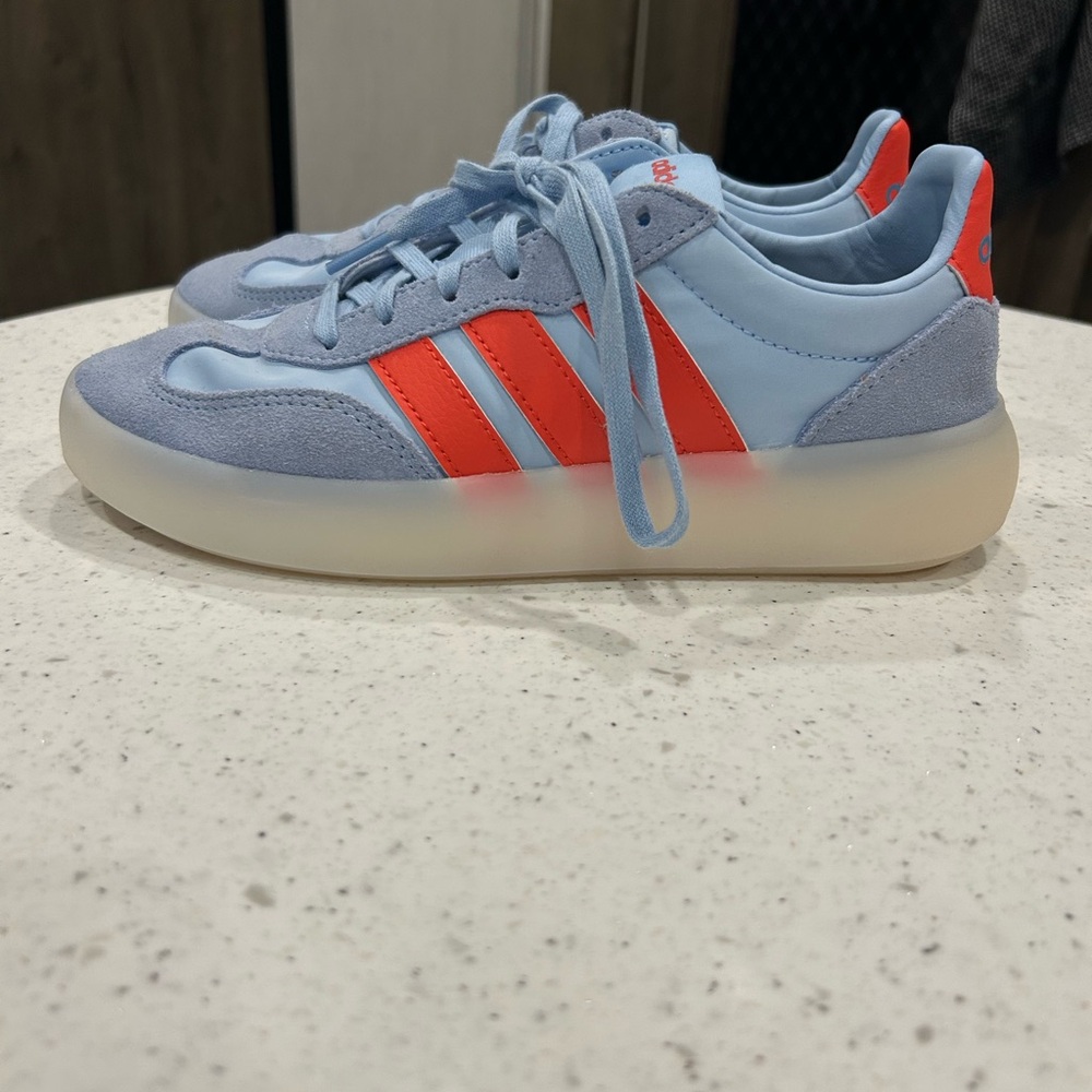 Adidas Sky Blue and Bright Red Sneakers